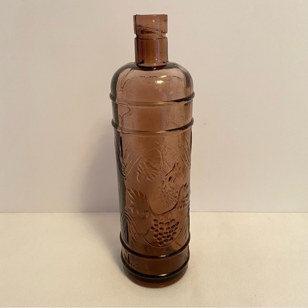 Vintage Italian Purple Glass Wine Bottle Embossed With Grapes